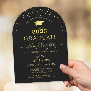 Invitación Elegante Graduación Faux Metallic Gold 2025