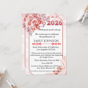 Invitación Elegante Graduación Floral de Acuarela Rosa