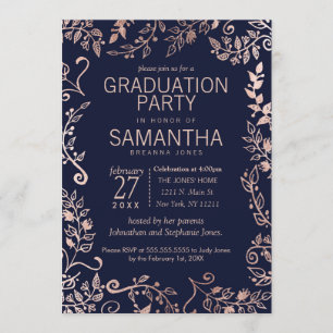 Invitación Elegante graduación floral de Rosa azul de la mari