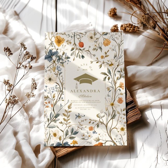 Invitación Elegante Graduación Floral Vintage (Subido por el creador)