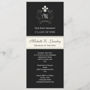 Invitación Elegante Graduación Formal de Flor Negra de Lis