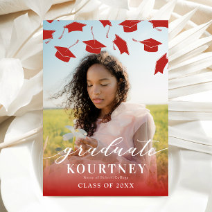 Invitación Elegante Graduación Foto Rojo Blanco