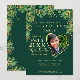 Invitación Elegante Graduación Fotográfica de Floral Verde Es