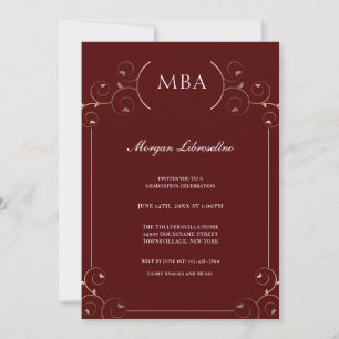 Invitación Elegante Graduación MBA de oro de Borgoña