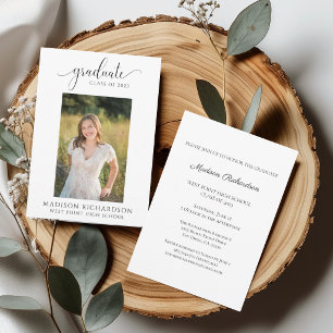 Invitación Elegante graduación moderna de fotos en blanco y n