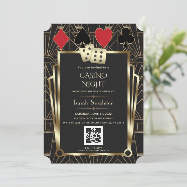 Invitación Elegante graduación nocturna del Casino de Las Veg (Anverso de pie)