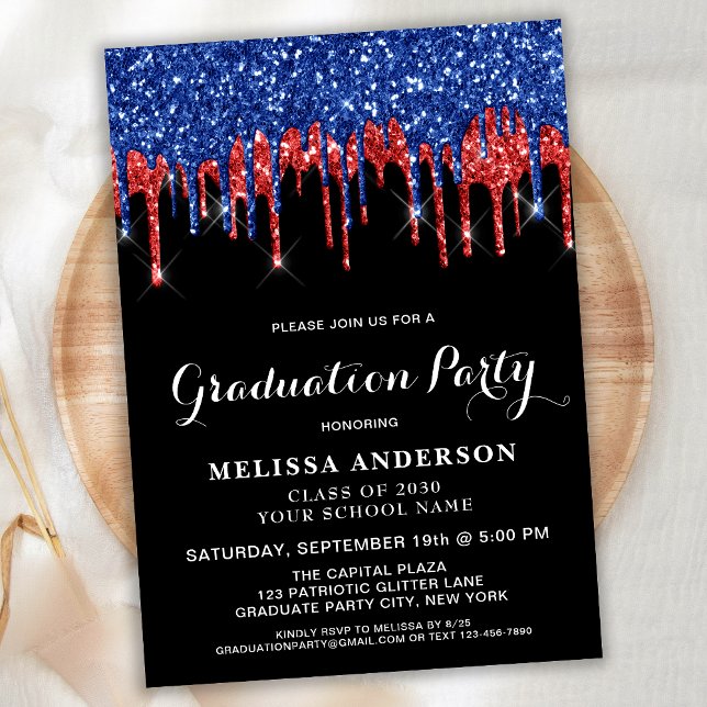 Invitación Elegante Graduación Patriótica del Purpurina Azul  (Subido por el creador)