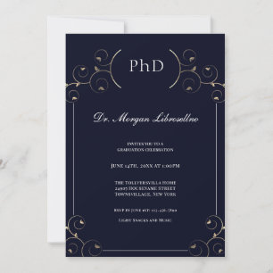 Invitación Elegante Graduación PhD Gold Blue