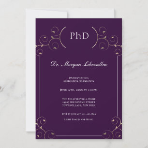 Invitación Elegante Graduación PhD Gold Purple