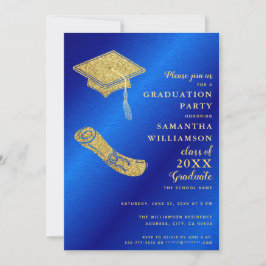 Invitación Elegante Graduación Real Azul y Oro
