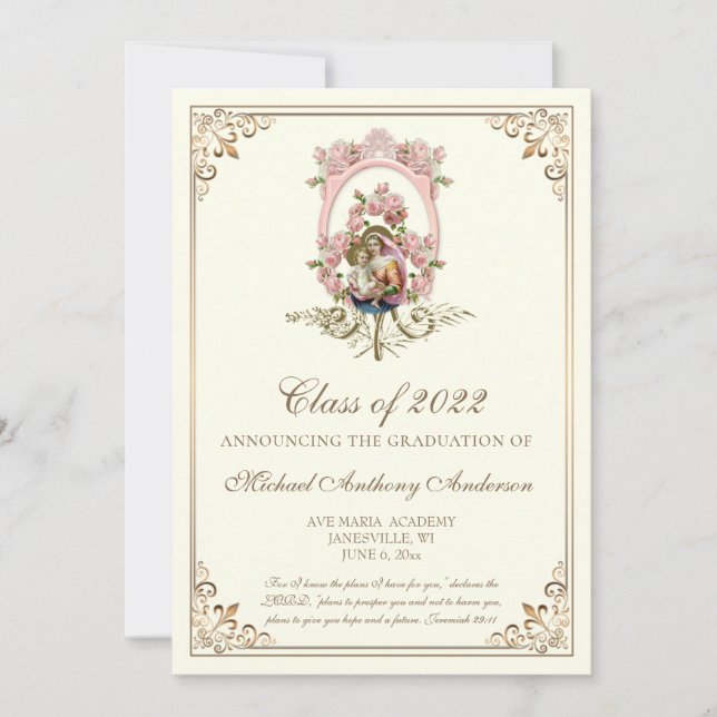 Invitación Elegante Graduación Religiosa Maria Católica (Anverso)