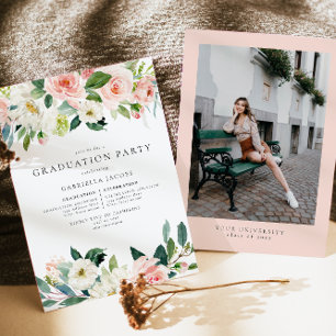 Invitación Elegante Graduación Rubor de vegetación floral ros