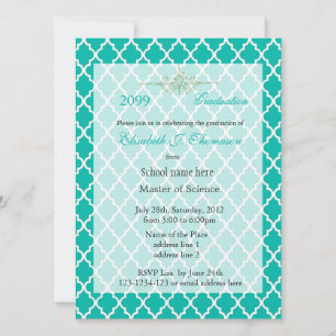 Invitación Elegante graduación verde azulada de patrón de qua