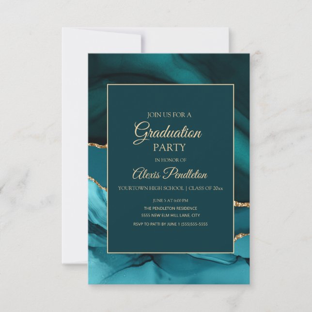 Invitación Elegante Graduación Verde azulada del Agate de Már (Anverso)