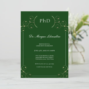 Invitación Elegante Graduación Verde Oro PhD