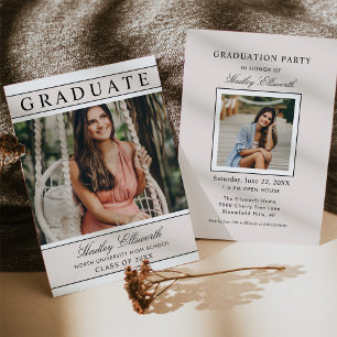 Invitación Elegante Graduado Beige Fotográfico