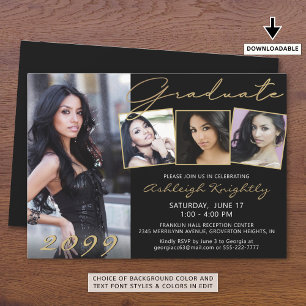 Invitación Elegante Graduado Black Gold Script 4 Foto