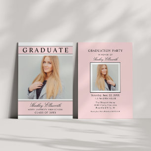Invitación Elegante graduado de foto rosa claro