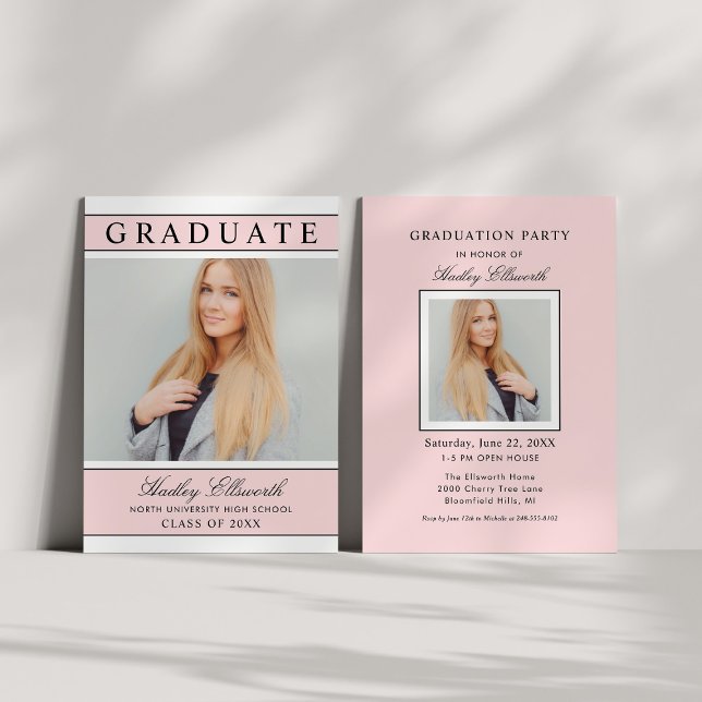 Invitación Elegante graduado de foto rosa claro (Subido por el creador)