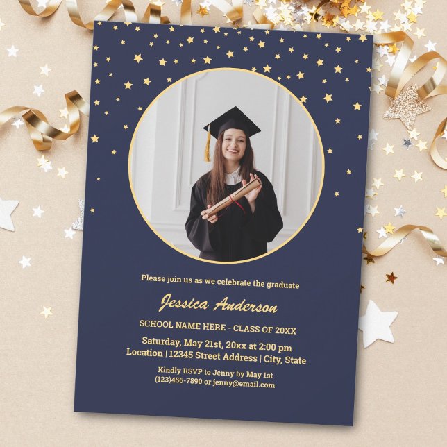Invitación Elegante graduado de fotografía de luna y estrella (Subido por el creador)
