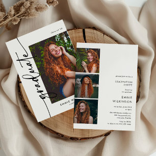 Invitación Elegante Graduado Escritura 4 Colaje de Fotos Grad