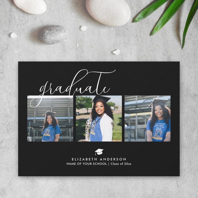 Invitación Elegante graduado Foto de graduación en blanco y n (Subido por el creador)