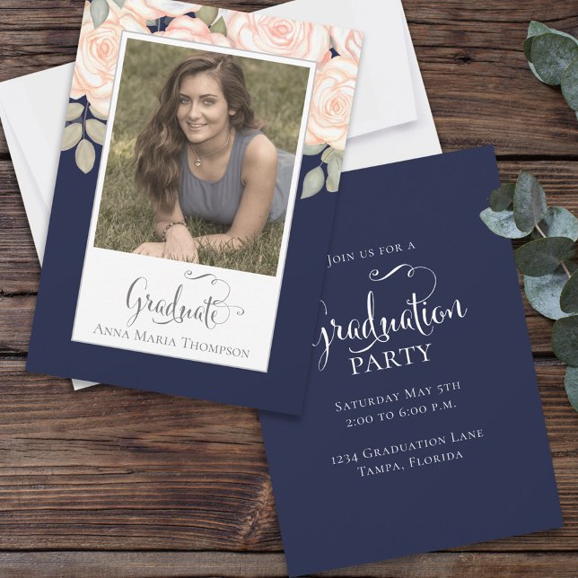 Invitación Elegante Graduado Sencillo Fotomano Moderno (Subido por el creador)