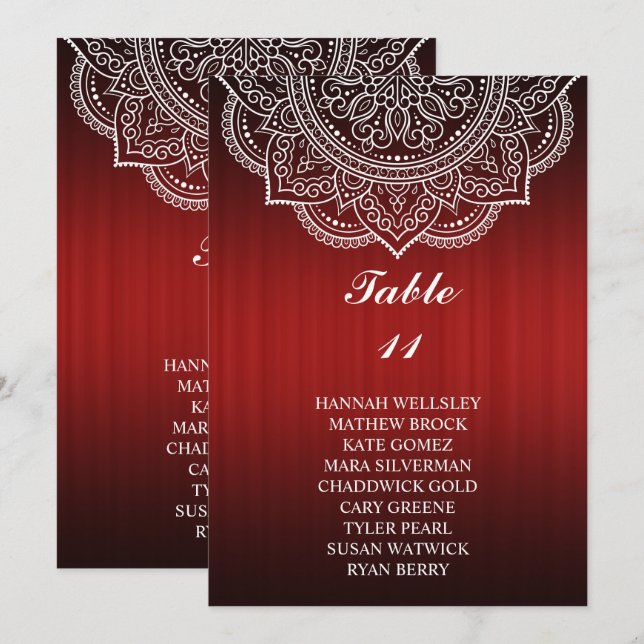 Invitación Elegante gráfico de asientos de Boda de Red Paisle (Anverso / Reverso)