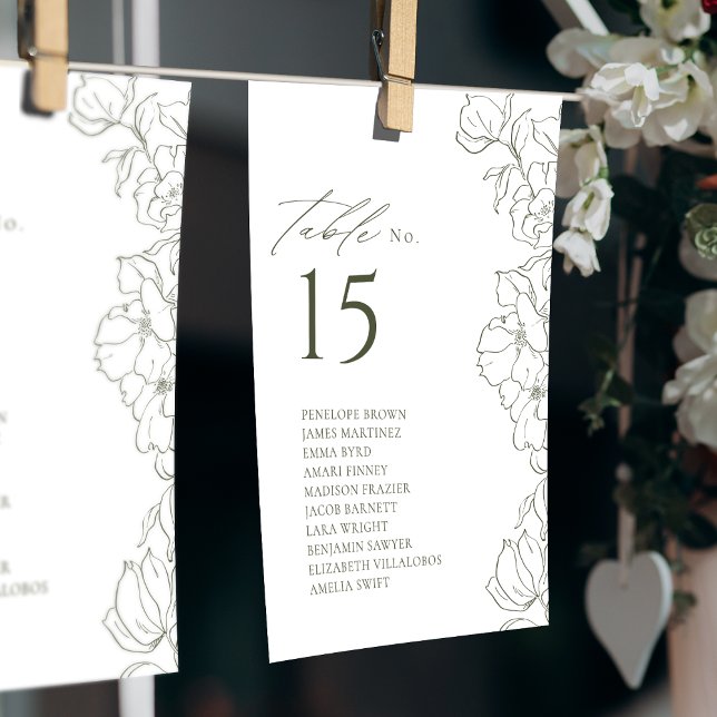 Invitación Elegante gráfico de asientos de mesa verde de salv (Elegant floral sage green table seating chart)
