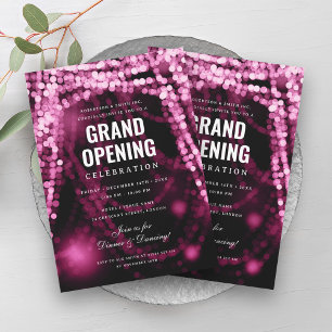 Invitación Elegante Grand Opening Business Hot Pink Lights