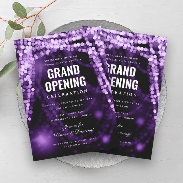 Invitación Elegante Grand Opening Business Purple Lights (Elegant Grand Opening Business Purple Lights Invitation)