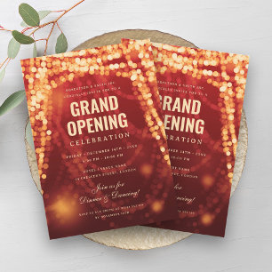 Invitación Elegante Grand Opening Business Red Gold Lights