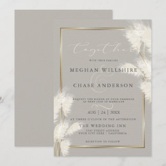 Invitación Elegante Grasa de Pampas Blancas de Marfil