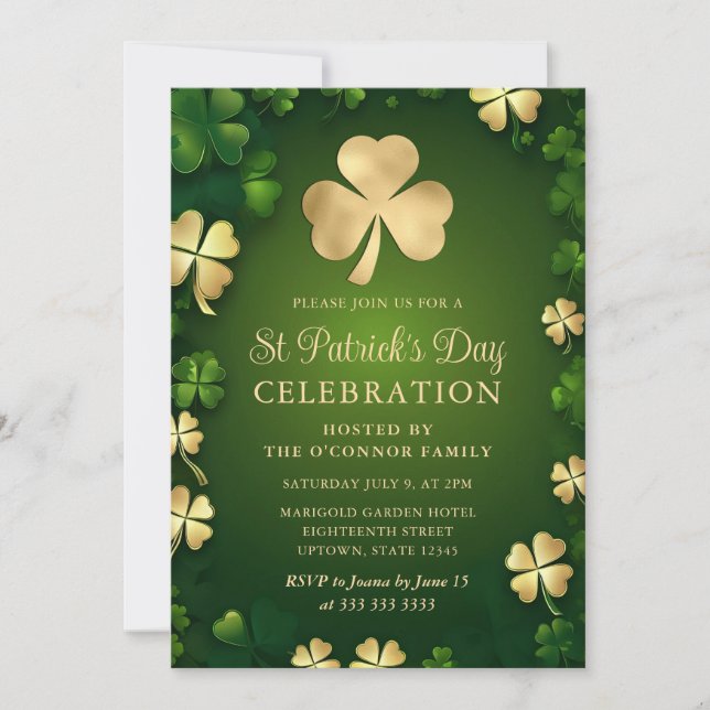 Invitación Elegante Green and Gold Shamrock St Patrick's Day (Anverso)