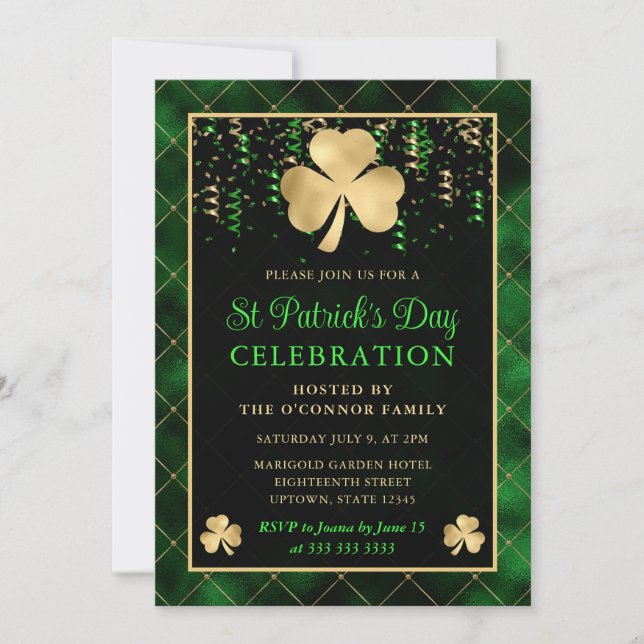 Invitación Elegante Green and Gold Shamrock St Patrick's Day (Anverso)