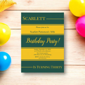 Invitación Elegante Green And Gold Stripes Cumpleaños De Lujo