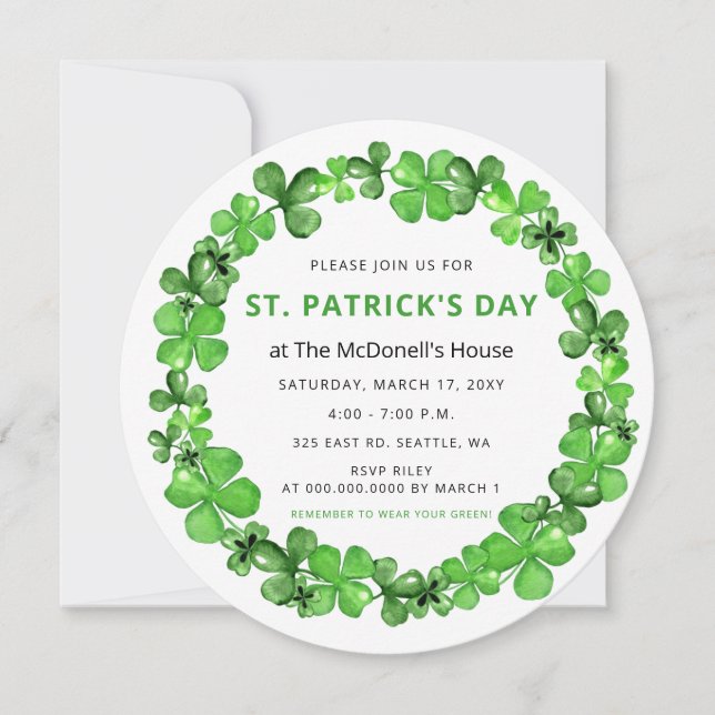 Invitación Elegante Green Clover Shamrock St Patricks Day (Anverso)