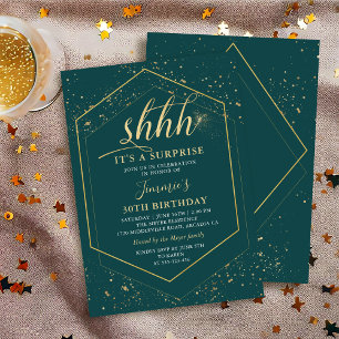 Invitación Elegante Green Gold Geometric Surprise Cumpleaños