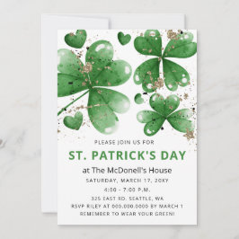 Invitación Elegante Green Gold Gitter Shamrock St Patricks Da