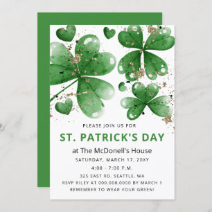Invitación Elegante Green Gold Gitter Shamrock St Patricks Da