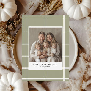 Invitación Elegante Green Plaid Family Foto Acción de Gracias