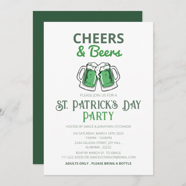 Invitación Elegante Green Shamrock St. Patrick's Day Fiesta (Anverso / Reverso)