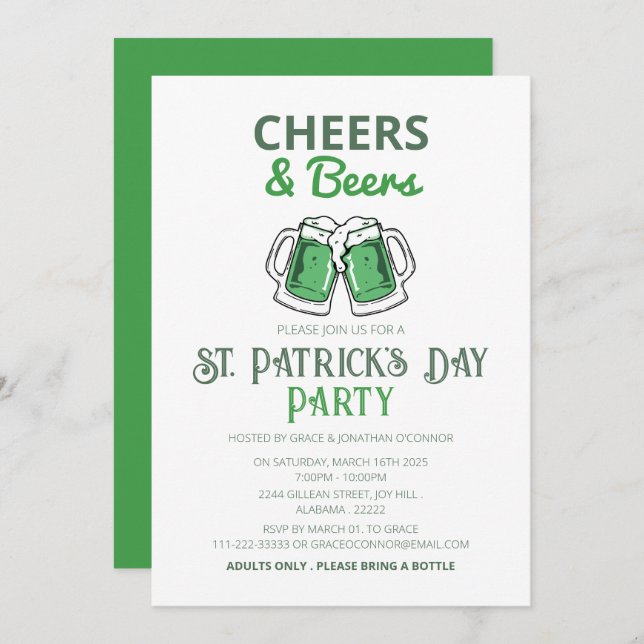 Invitación Elegante Green Shamrock St. Patrick's Day Fiesta (Anverso / Reverso)