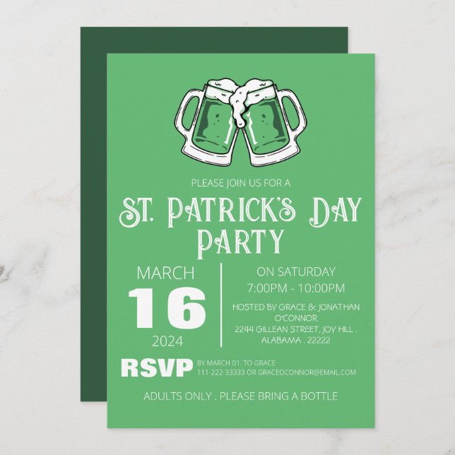 Invitación Elegante Green Shamrock St. Patrick's Day Fiesta (Anverso / Reverso)