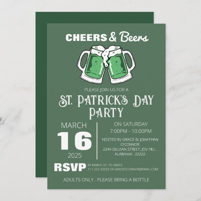 Invitación Elegante Green Shamrock St. Patrick's Day Fiesta (Anverso / Reverso)