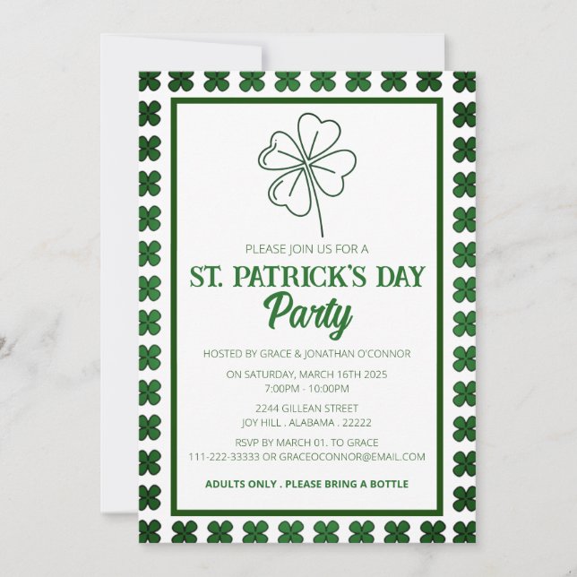 Invitación Elegante Green Shamrock St. Patrick's Day Fiesta (Anverso)