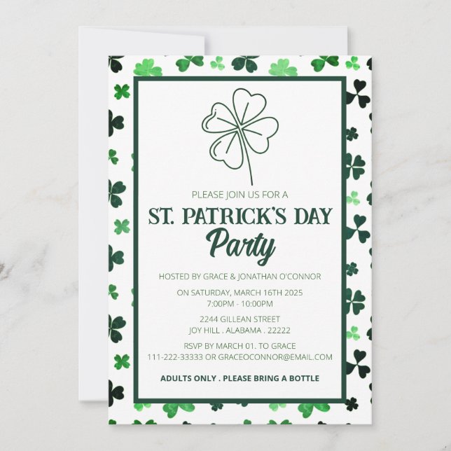 Invitación Elegante Green Shamrock St. Patrick's Day Fiesta (Anverso)