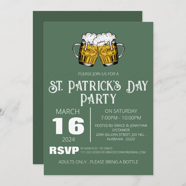Invitación Elegante Green Shamrock St. Patrick's Day Fiesta (Anverso / Reverso)