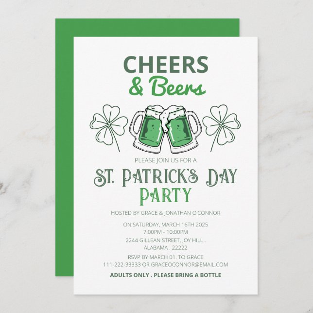 Invitación Elegante Green Shamrock St. Patrick's Day Fiesta (Anverso / Reverso)