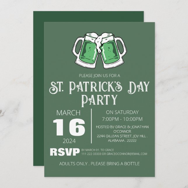 Invitación Elegante Green Shamrock St. Patrick's Day Fiesta (Anverso / Reverso)
